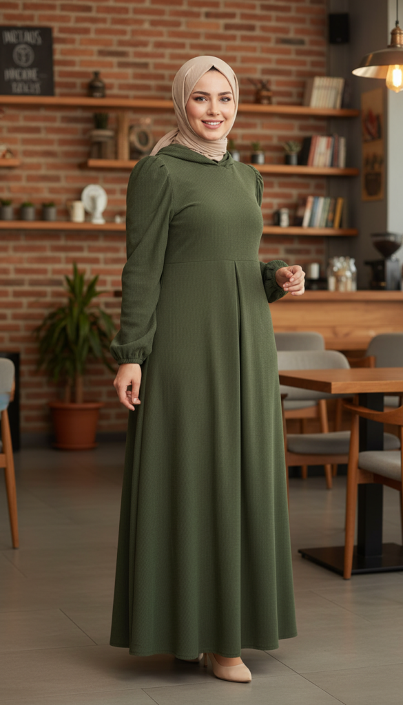 دريس الشتاء “القطيفة المضلع” – فستان كاجوال واسع بكابيشو (Hoodie Dress) (نسخة) (نسخة)